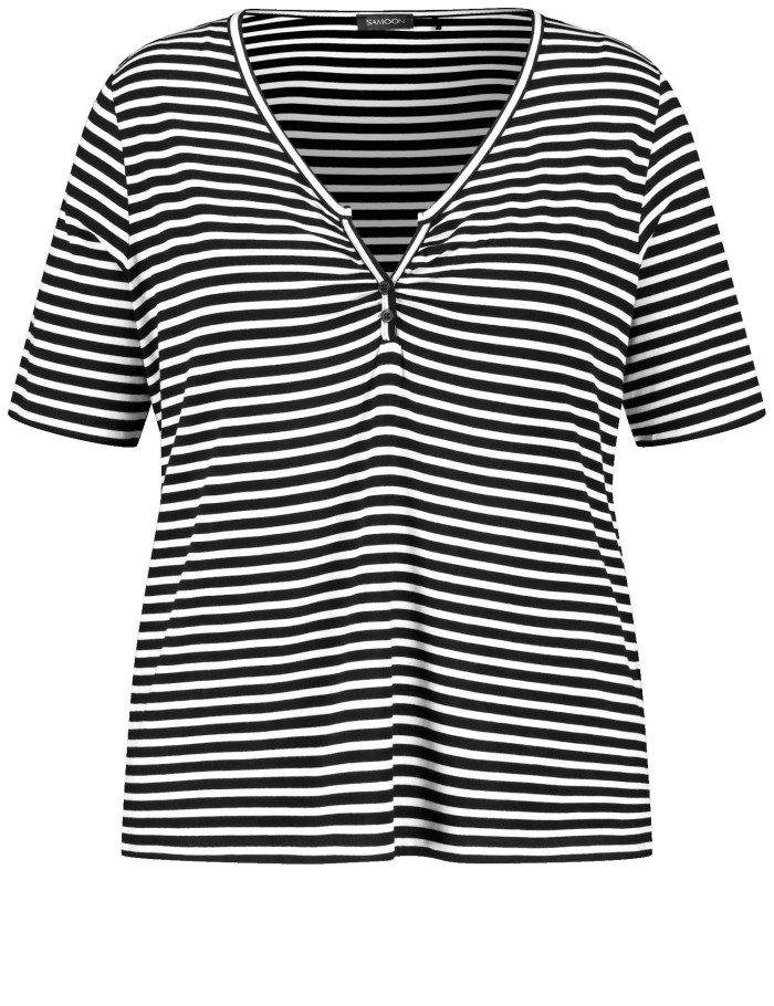 SAMOON Henley top with stripes T-skjorte Svarte | AUWR4419