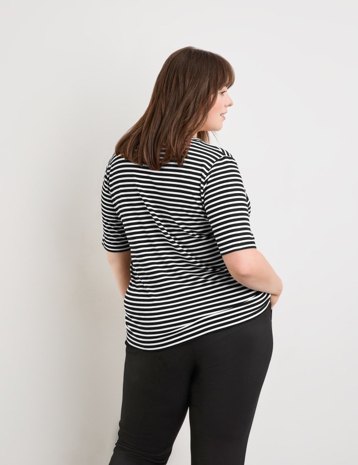 SAMOON Henley top with stripes T-skjorte Svarte | AUWR4419