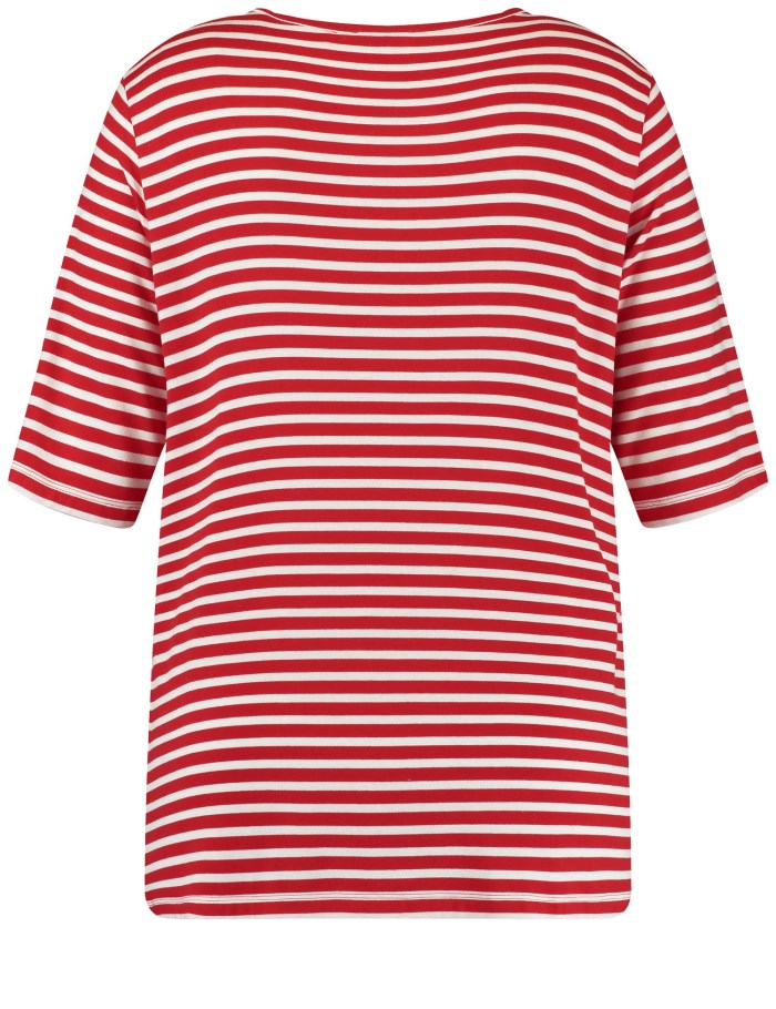 SAMOON Henley top with stripes T-skjorte Rød | JVEN0659