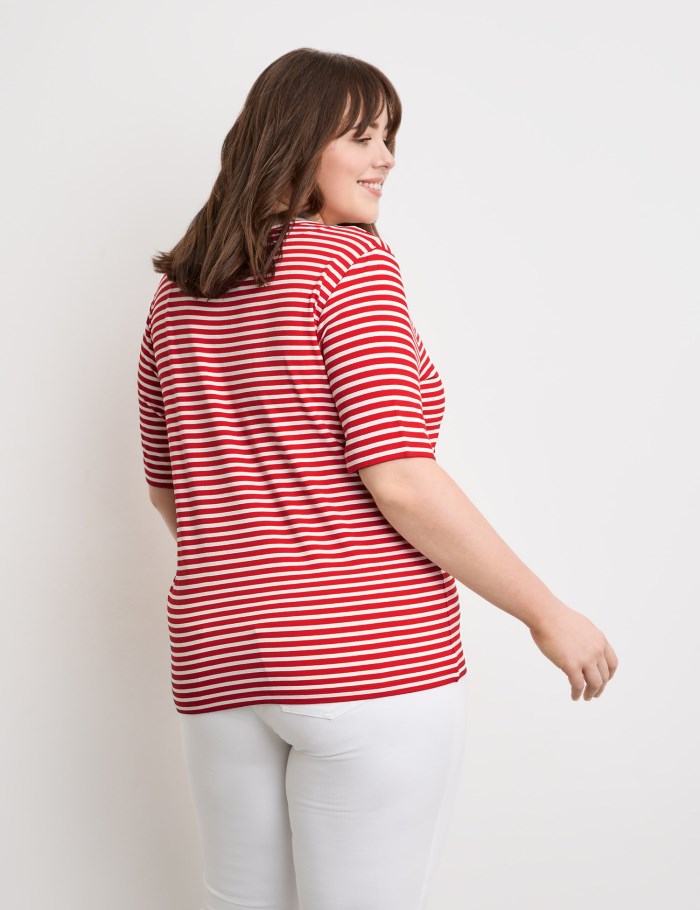 SAMOON Henley top with stripes T-skjorte Rød | JVEN0659