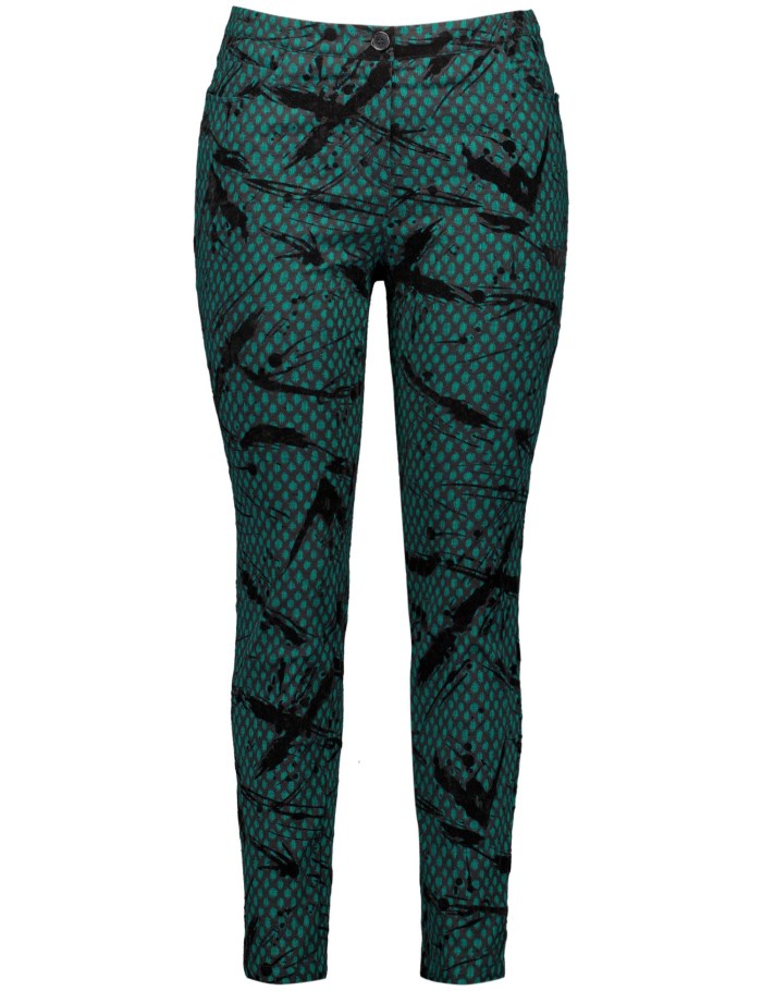 SAMOON Jacquard trousers with a flock print, Betty Bukser Grønn | RBMJ3072