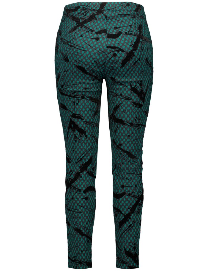 SAMOON Jacquard trousers with a flock print, Betty Bukser Grønn | RBMJ3072