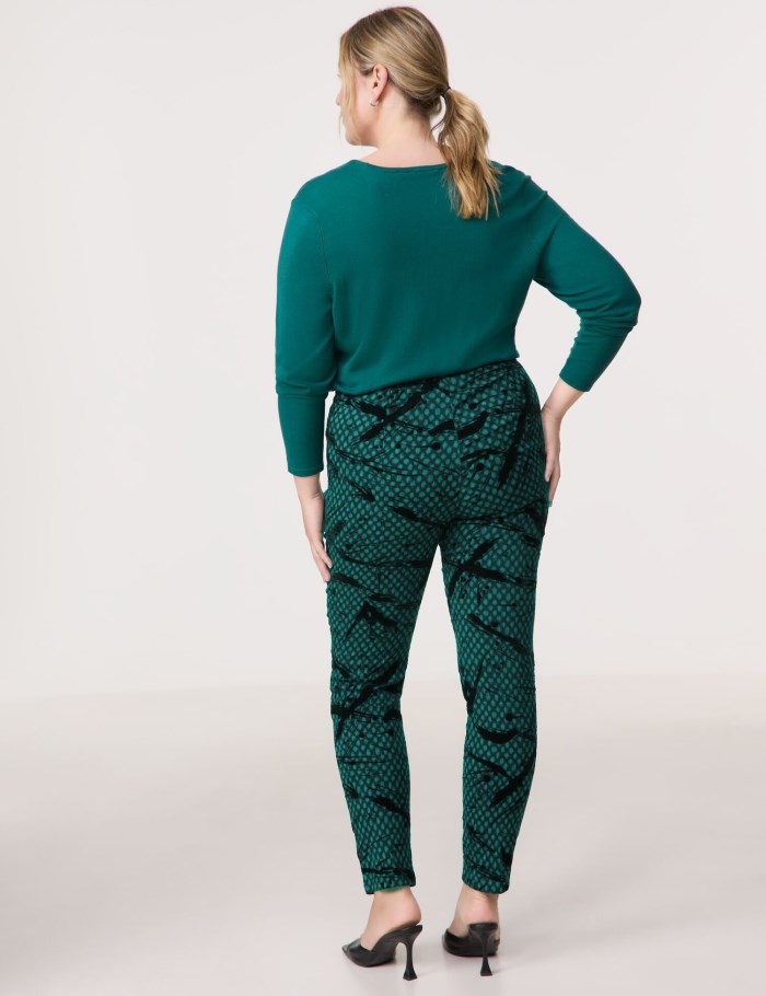 SAMOON Jacquard trousers with a flock print, Betty Bukser Grønn | RBMJ3072