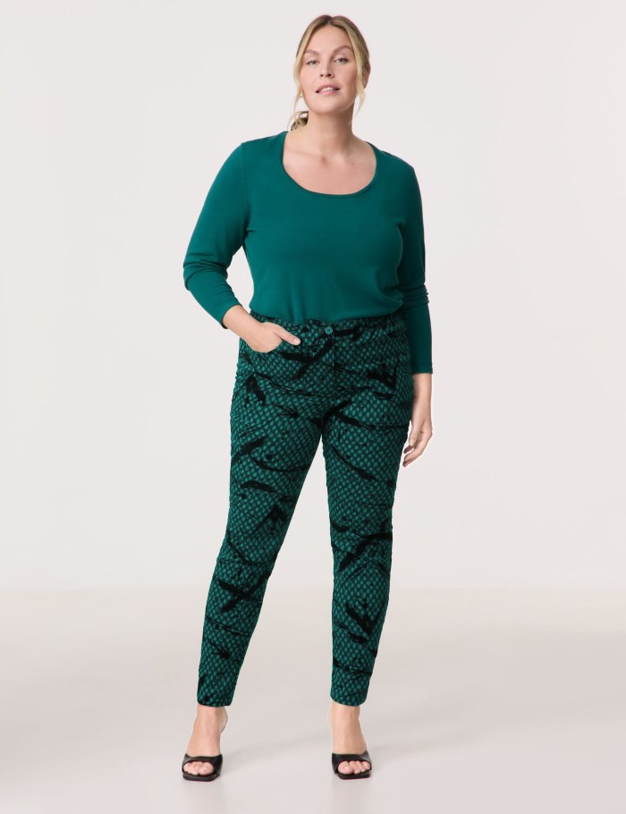 SAMOON Jacquard trousers with a flock print, Betty Bukser Grønn | RBMJ3072