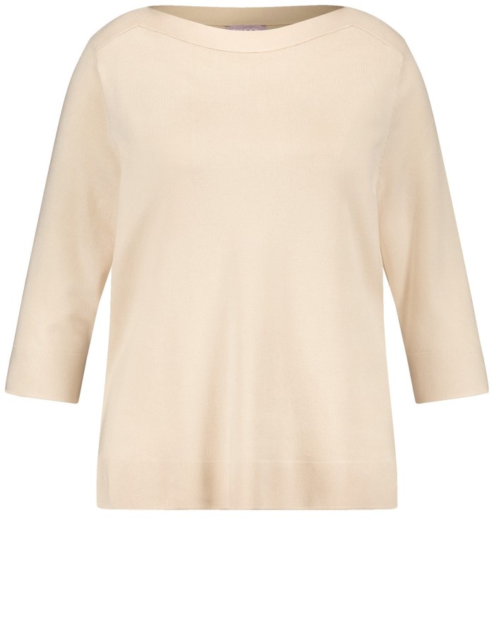 SAMOON Jumper with 3/4-length sleeves and side slits Strikkevarer Beige | MORI6968