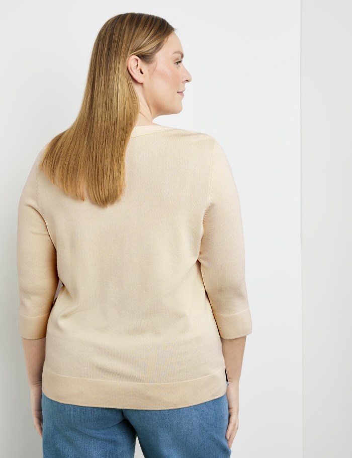 SAMOON Jumper with 3/4-length sleeves and side slits Strikkevarer Beige | MORI6968