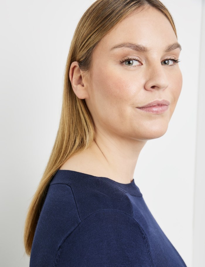 SAMOON Jumper with 3/4-length sleeves and side slits Strikkevarer Blå | HPPK5320