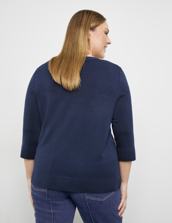 SAMOON Jumper with 3/4-length sleeves and side slits Strikkevarer Blå | HPPK5320