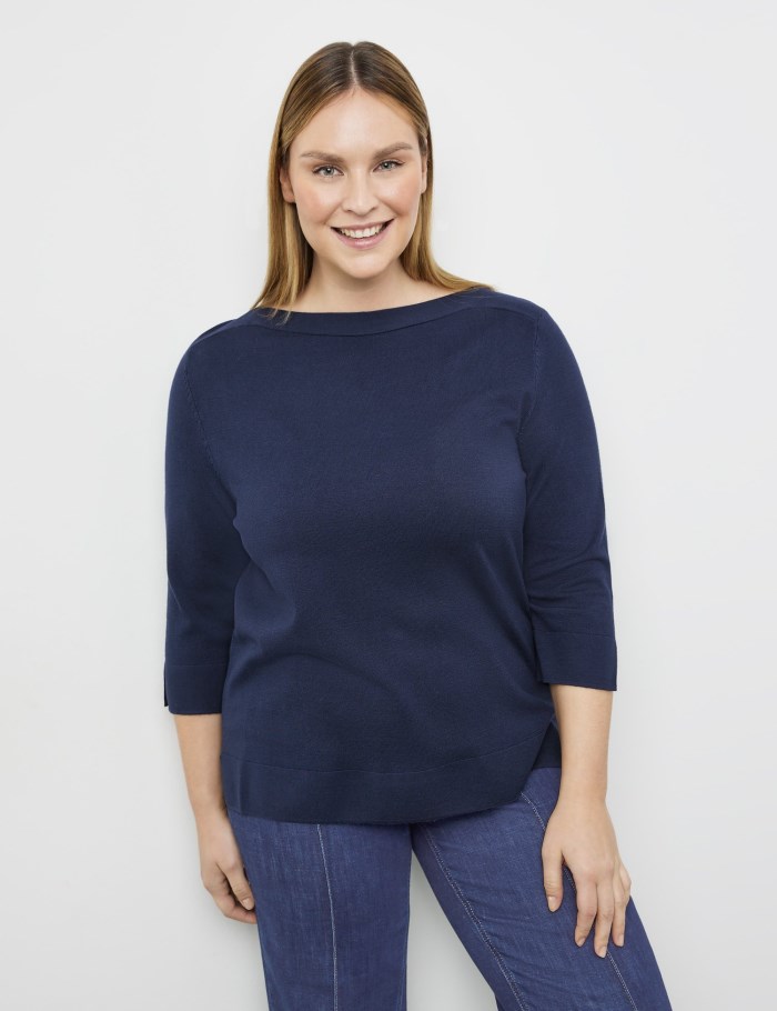 SAMOON Jumper with 3/4-length sleeves and side slits Strikkevarer Blå | HPPK5320