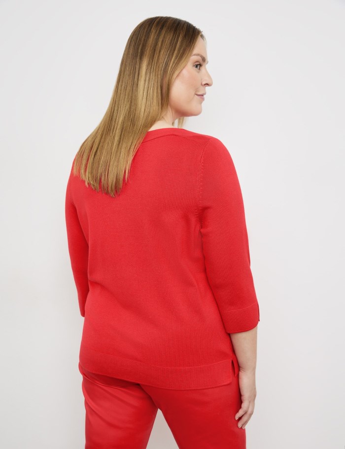 SAMOON Jumper with 3/4-length sleeves and side slits Strikkevarer Rød | SAXS5221