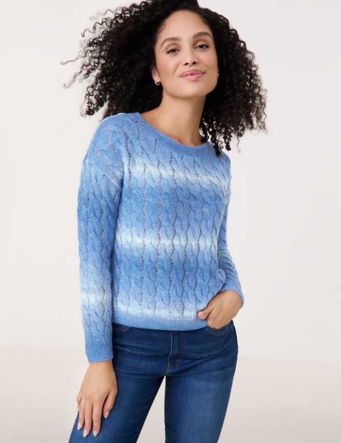 Gerry Weber Jumper with a cable pattern and colour graduation Strikkevarer Blå | XHVP2161