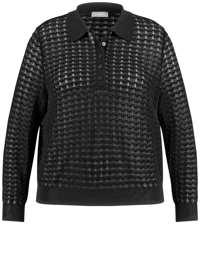 SAMOON Jumper with a fascinating zigzag texture Strikkevarer Svarte | FYOW1749