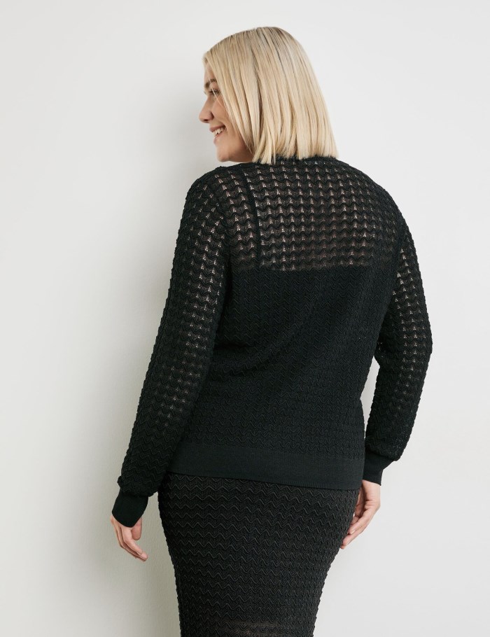 SAMOON Jumper with a fascinating zigzag texture Strikkevarer Svarte | FYOW1749