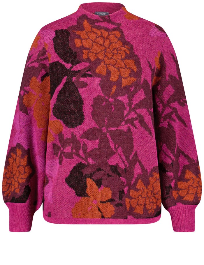 SAMOON Jumper with a floral jacquard pattern Strikkevarer Rosa | NINS8453