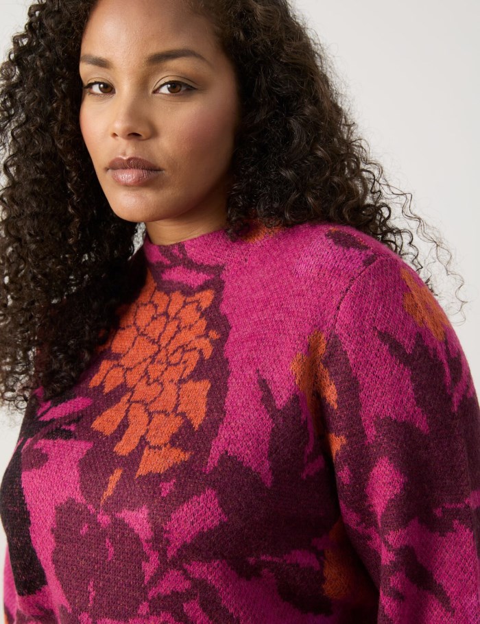 SAMOON Jumper with a floral jacquard pattern Strikkevarer Rosa | NINS8453