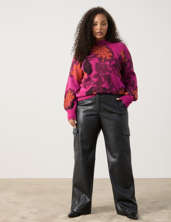 SAMOON Jumper with a floral jacquard pattern Strikkevarer Rosa | NINS8453