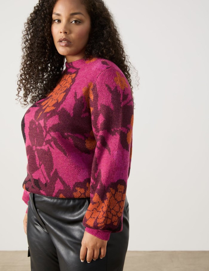 SAMOON Jumper with a floral jacquard pattern Strikkevarer Rosa | NINS8453