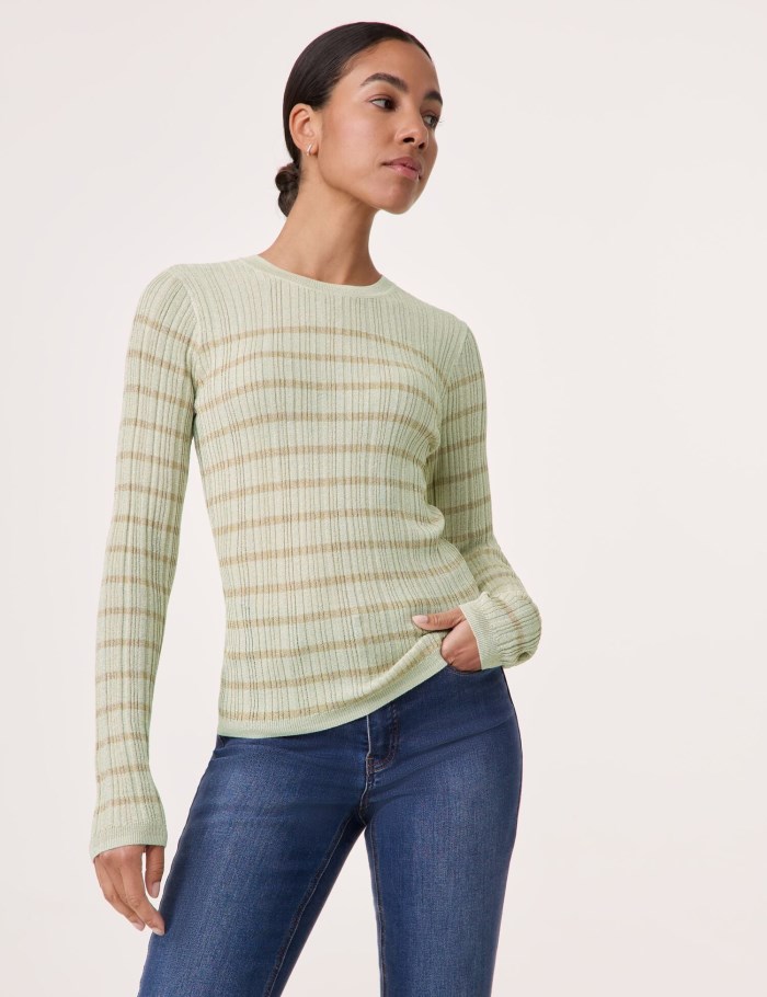 TAIFU Jumper with a glittering stripe pattern Strikkevarer Gull | CMYT1231