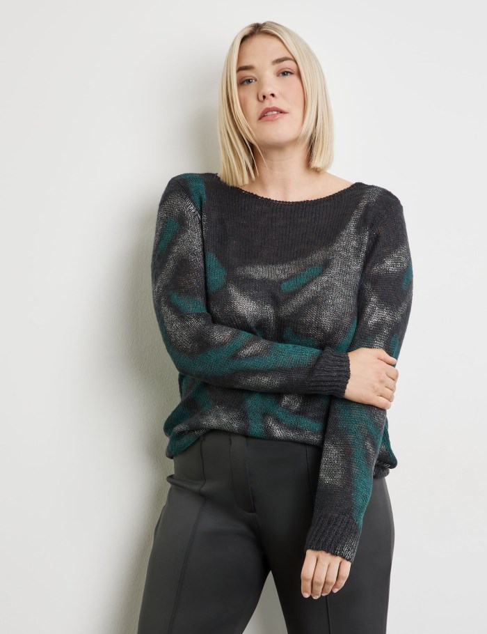 SAMOON Jumper with a print Strikkevarer Svarte | OFCM2041