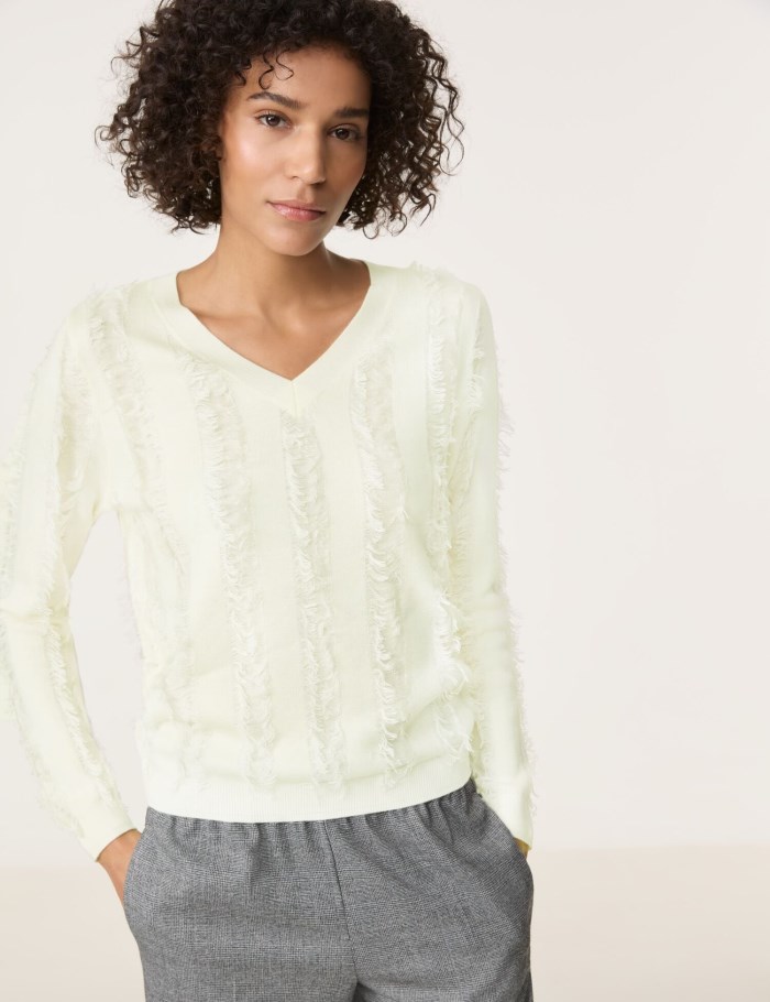 Gerry Weber Jumper with decorative fringing Strikkevarer Hvite | KOZQ5448