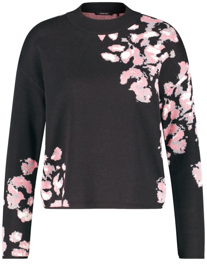 TAIFU Jumper with positioned floral jacquard Strikkevarer Svarte | IYSV3465