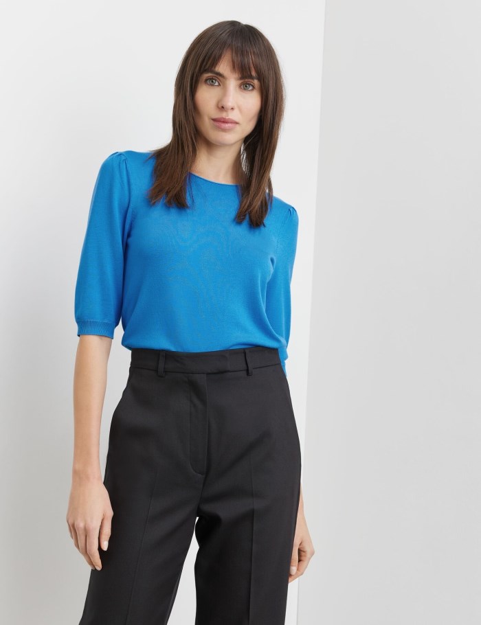 TAIFU Jumper with puff sleeves Strikkevarer Blå | ENVL4992