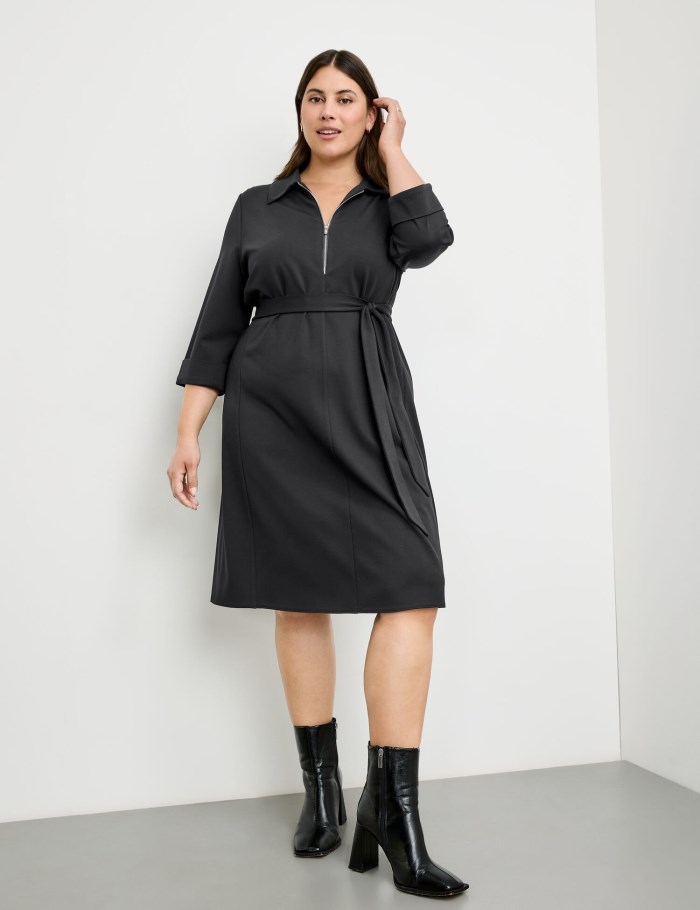 SAMOON Knee-length dress with a tie-around belt Kjole Svarte | TMUJ4999