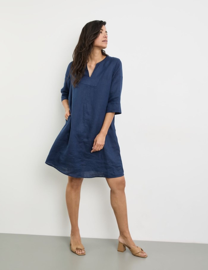 Gerry Weber Knee-length tunic dress made of linen Kjole Blå | THKH7984