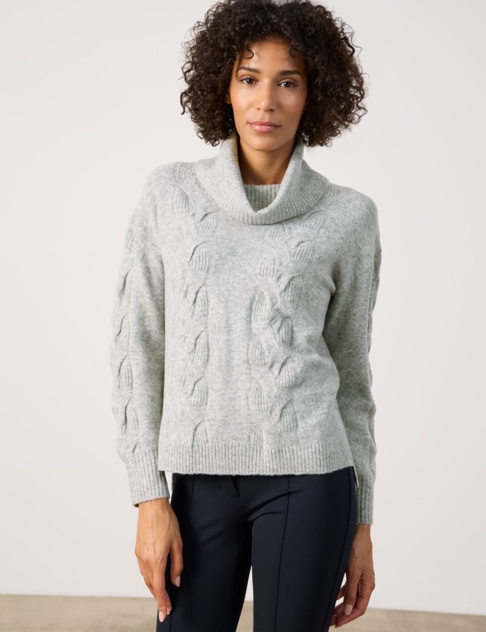 Gerry Weber Knitted jumper with a cable knit pattern Strikkevarer Grå | CEFA7746