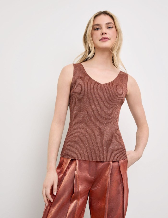 TAIFU Knitted top with a glitter effect Strikkevarer Brune | UYGD5967