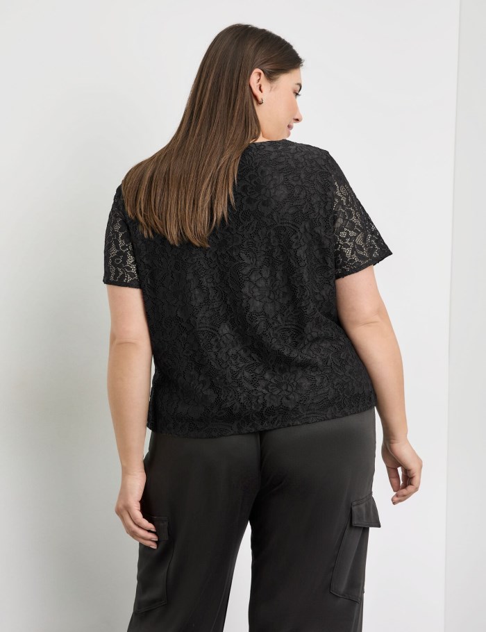 SAMOON Lace top T-skjorte Svarte | YZMI9726