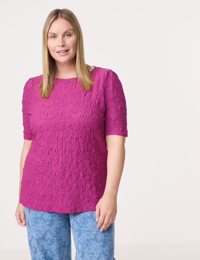 SAMOON Lace top with a bubble effect T-skjorte Rosa | FODQ6066