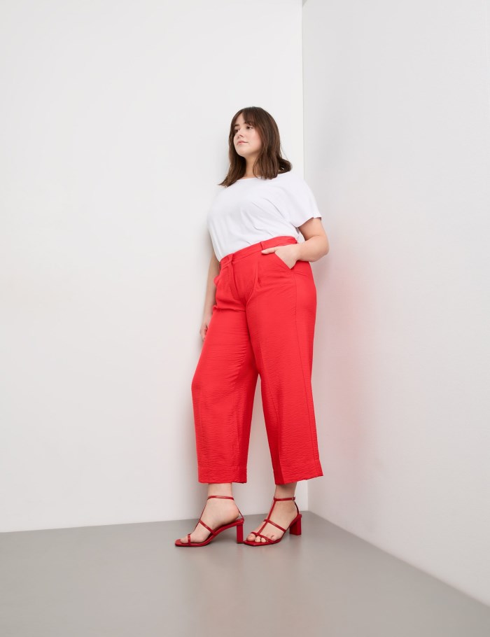 SAMOON Lightweight 7/8-length trousers with a wide leg, Lotta Bukser Rød | HHRW9740