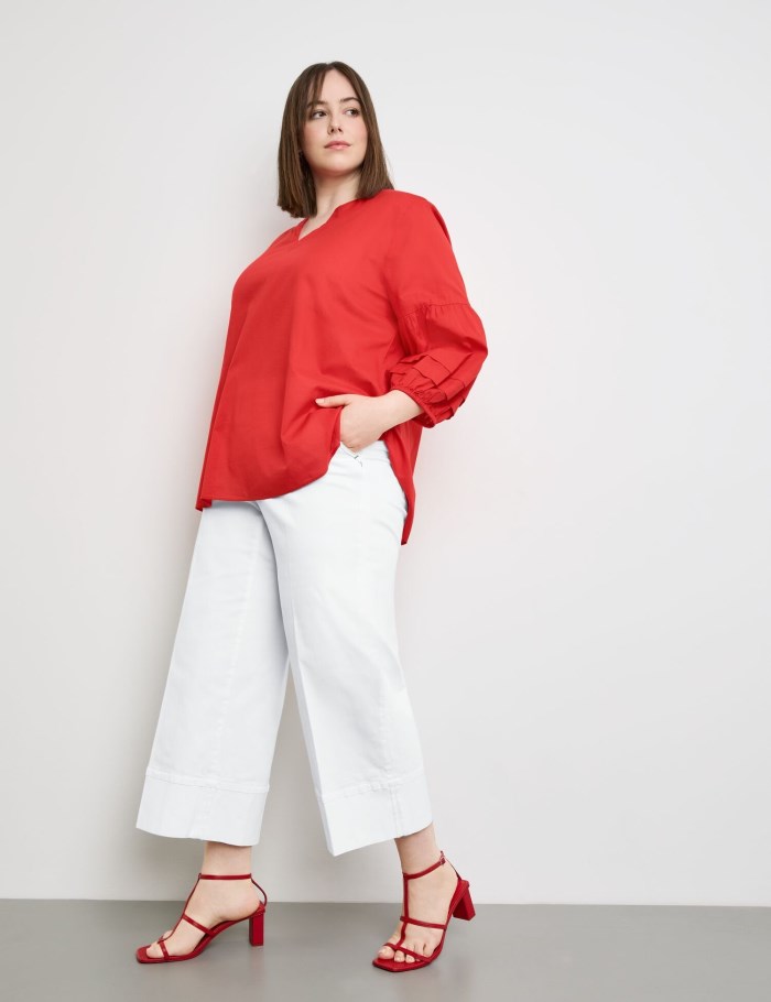 SAMOON Lightweight cotton blouse with balloon sleeves Bluse Rød | AHIY0482