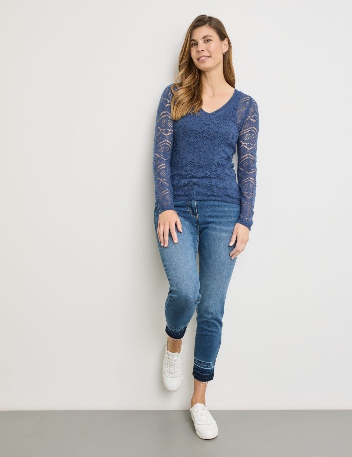 Gerry Weber Lightweight openwork knit jumper Strikkevarer Blå | TCPP2357