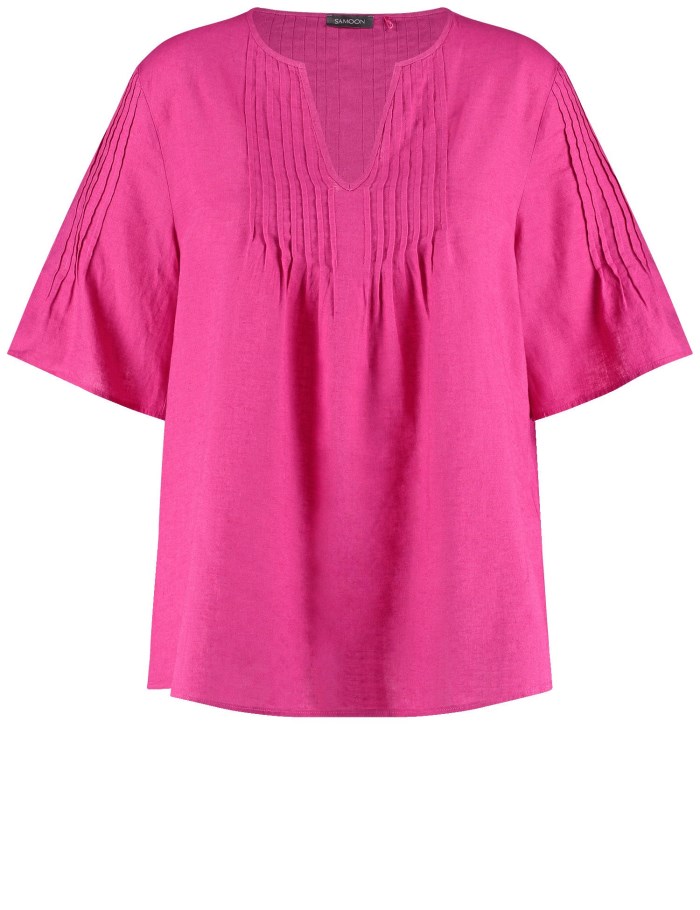 SAMOON Linen blend blouse with mid-length sleeves Bluse Rosa | MBMW6736