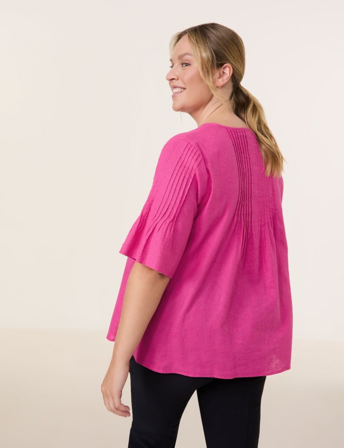 SAMOON Linen blend blouse with mid-length sleeves Bluse Rosa | MBMW6736