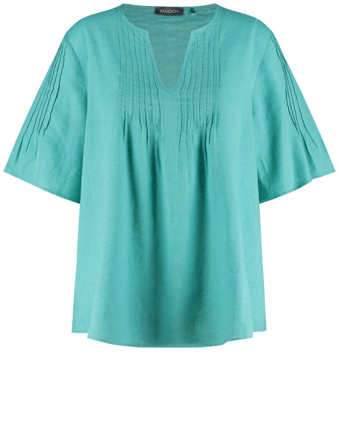 SAMOON Linen blend blouse with mid-length sleeves Bluse Blå | AEOH7025