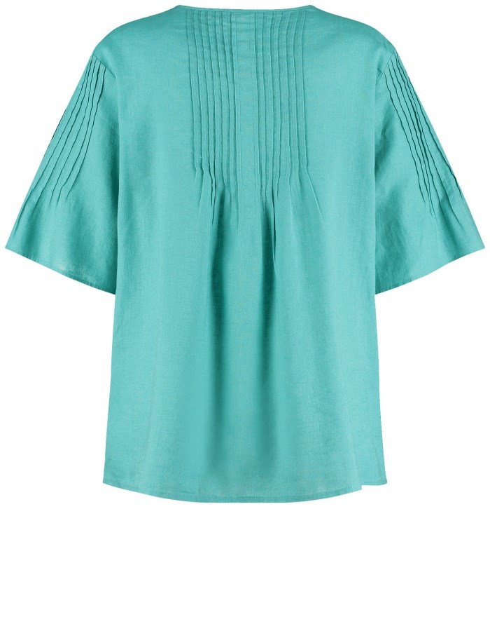 SAMOON Linen blend blouse with mid-length sleeves Bluse Blå | AEOH7025