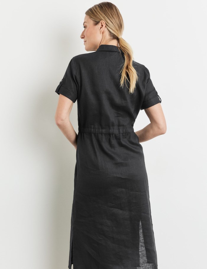 Gerry Weber Linen dress with a drawstring waist Kjole Svarte | ODID5821