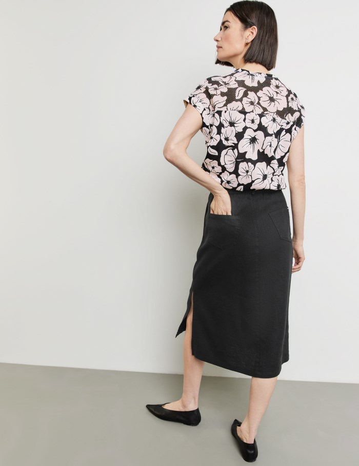 Gerry Weber Linen skirt with side slit Skjørt Svarte | WAXC3933