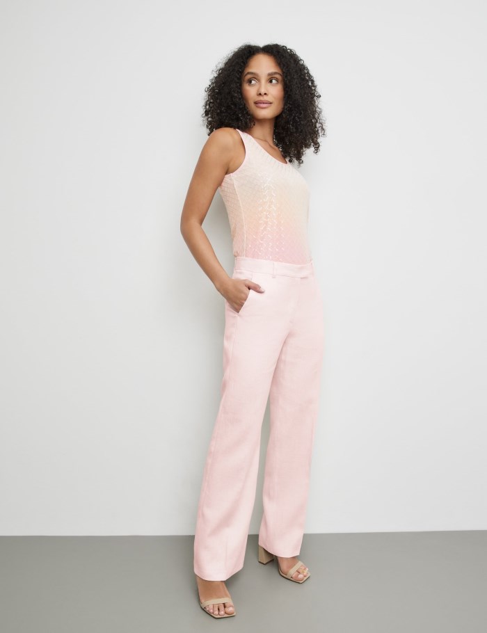 Gerry Weber Linen trousers with pressed pleats Bukser Rosa | VJYF5741