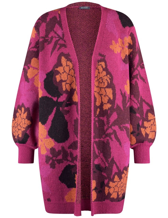 SAMOON Long cardigan with a jacquard pattern Strikkevarer Rosa | FJVC8653