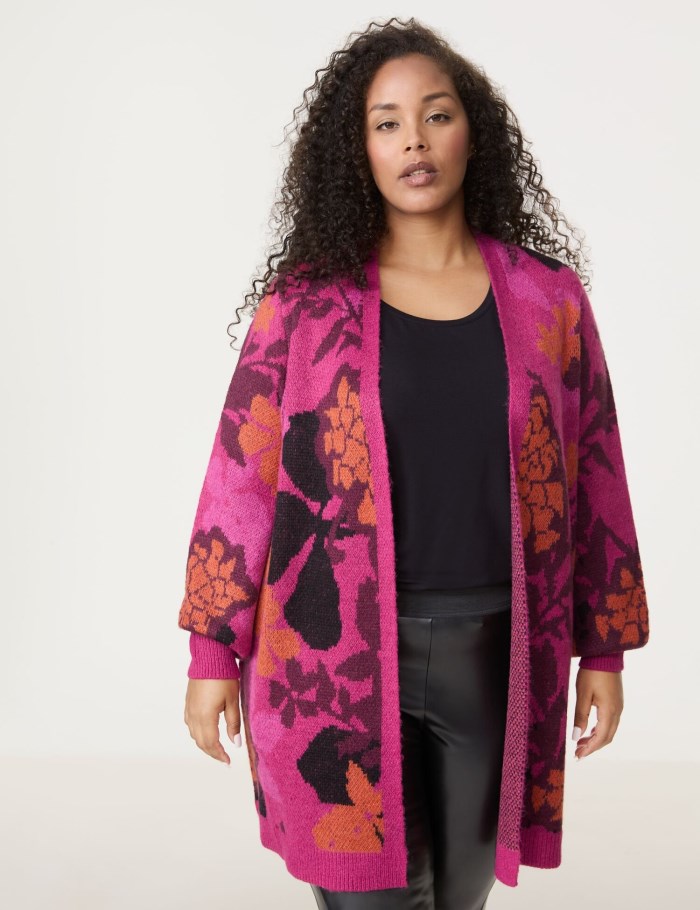 SAMOON Long cardigan with a jacquard pattern Strikkevarer Rosa | FJVC8653