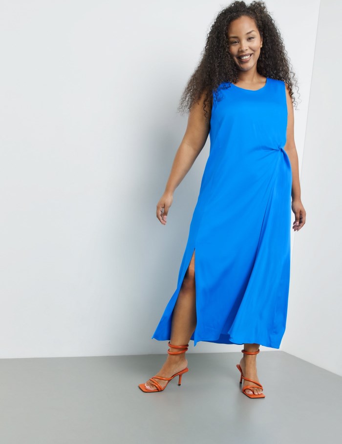 SAMOON Long dress with side gathers Kjole Blå | KGLM2641