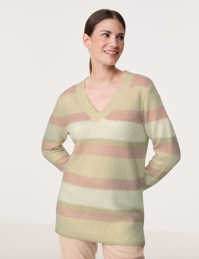 Gerry Weber Long jumper with block stripes Strikkevarer Multicolor | PNRK7148