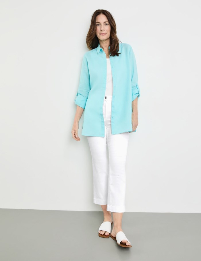 Gerry Weber Long linen blouse Bluse Blå | GSBZ4409