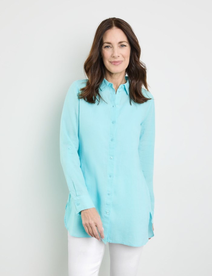 Gerry Weber Long linen blouse Bluse Blå | GSBZ4409