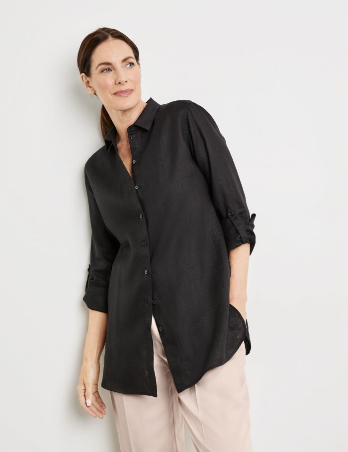 Gerry Weber Long linen blouse Bluse Svarte | ALNN0876