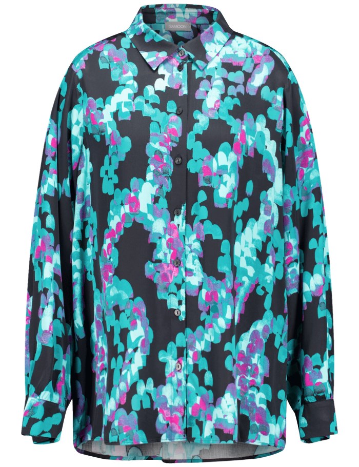 SAMOON Long shirt blouse with an all-over print Bluse Blå | BQNG2423